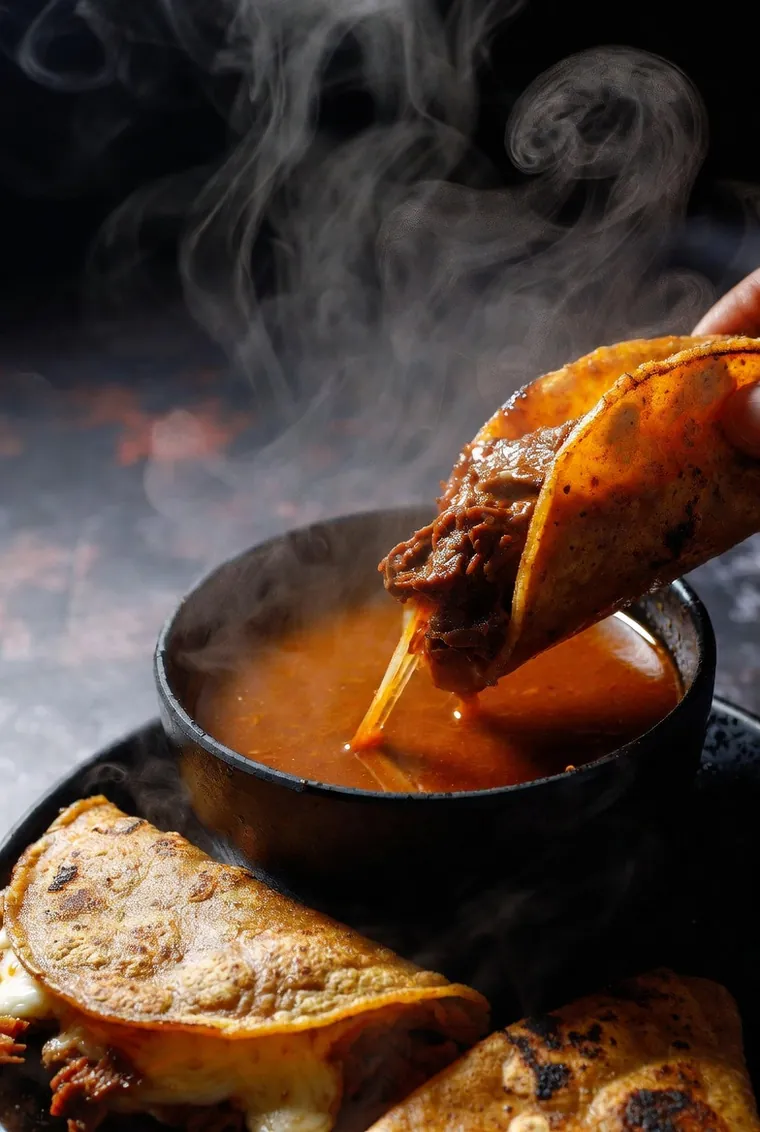 Birria quesatacos with consommé