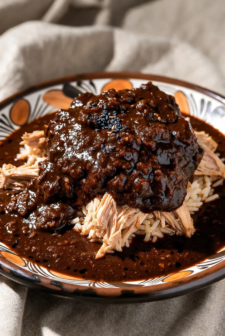 Mole negro oaxaqueño over chicken and rice